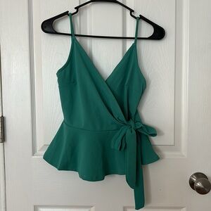 Teal Peplum Wrap Tank with Bow — Iris, Small